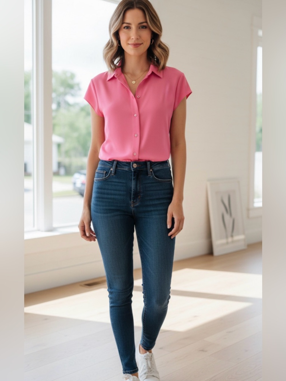 Theory Bright Pink Cap Sleeve Blouse